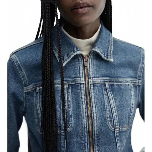 Mango Denim Jacket with Shearling Collar Gio Medium Vintage Blue NWT XXL